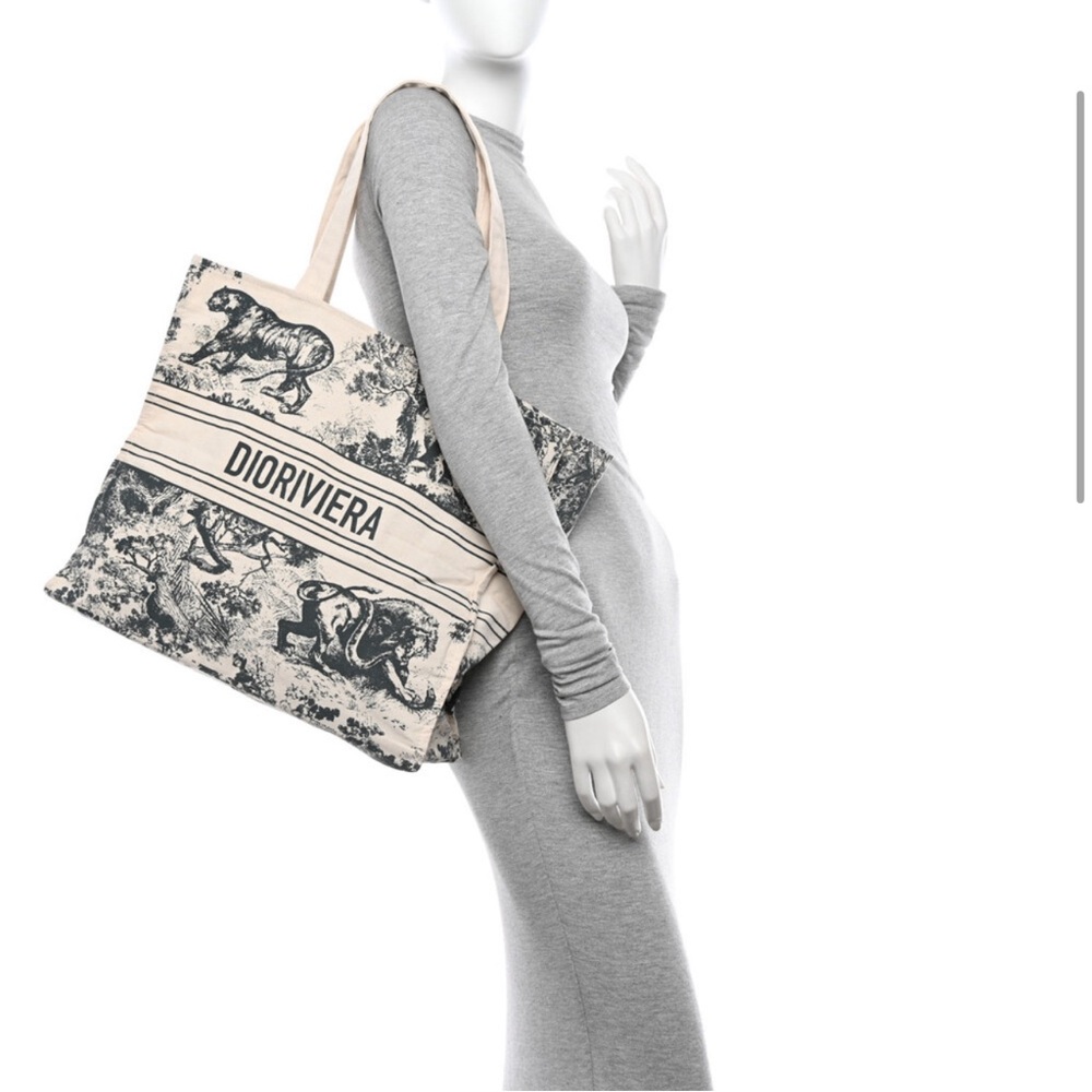 Riviera Natural and Black Toile Tote Bag